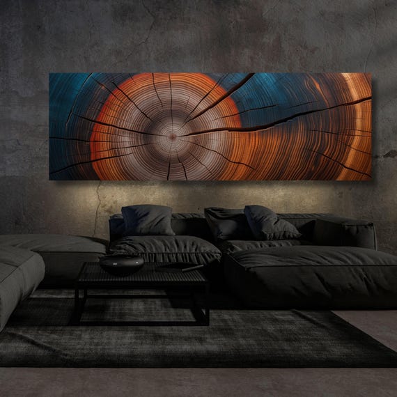 Panoramic Tree Rings Canvas Wall Art Elegant Natural Wall Art Great Design Solution for Echo Tree Ring Print of stump, Tree ring Canvas art