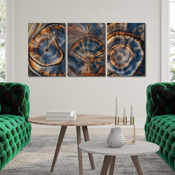 Set of 3 Tree Ring Canvas Wall Art, Colorful Tree Ring Wall Decor, Minimalist Home Canvas Art,Tree Ring Abstract Tree Ring Art gift Painting