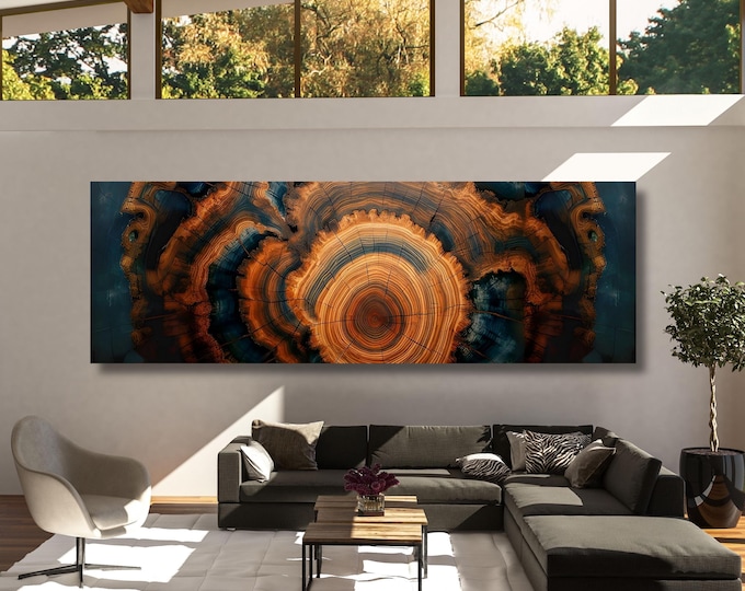 Tree Rings Canvas Wall Art, Elegant Natural Stump Print, Panoramic Nature Decor