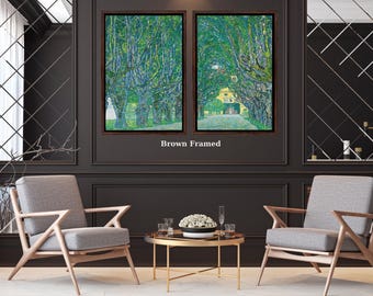 Set of 2 Gustav Klimt Avenue Canvas Art, Framed Green Landscape Print