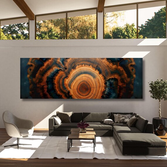Panoramic Tree Rings Canvas Wall Art Elegant Natural Wall Art Great Design Solution for Echo Tree Ring Print of stump, Tree ring Canvas art
