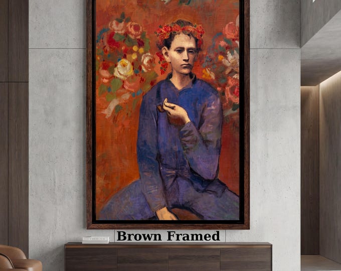 Pablo Picasso Garcon a la Pipe Canvas, Boy with a Pipe Print, Reimagined Colorful Picasso Art, Famous Masterpiece Reproduction