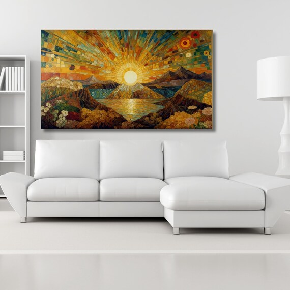 Long Sunshine, Bedroom Wall Art, Wood Wall Art Above Panoramic Sun Wall Art Christmas Gift Artwork Canvas Panoramic Sunset Canvas Wall Art