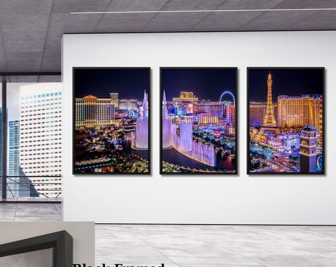 Las Vegas Skyline Canvas Print Set: Fountain Glow Night City