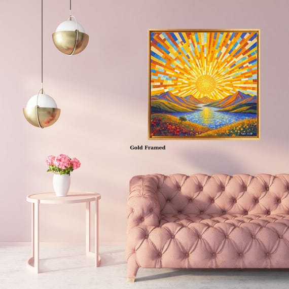 Sage Moon Japandi Canvas Wall Art, Flock of Birds Framed Print, Japanese Rising Sun Canvas, Square Oriental Wall Decor for Living Room gift