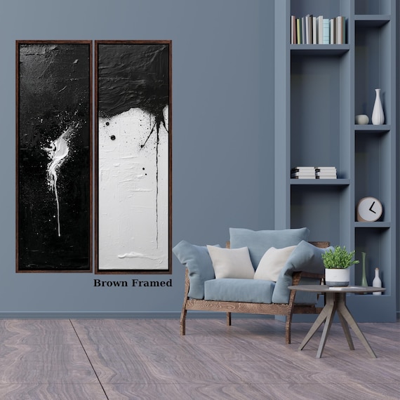 Set of 2 Long Narrow Black and White Canvas Wall Art, Nature Home Decor, Wall Hangings Tall Vertical Wall Decor