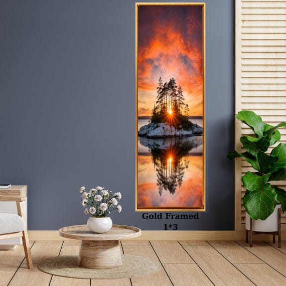 Long Narrow Canvas Wall Art Vertical Nature Print Tall Modern sun Tree or Mountain Wall Decor for Hallway,Entryway Small Space Styling Print