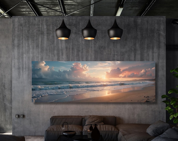 Sunset Panoramic Wall Art,Warm Sun Canvas Print,Minimalist Sunset Wall Decor,Boho Landscape Canvas, Nature Sun Art for Living Room Wall art