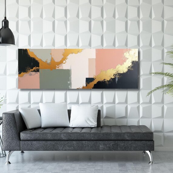 Panoramic Abstract Canvas Wall art, White Yellow blue Marble Canvas, Luxury Art, Abstract Decor, Abstract wall art Canvas, Contemporary Art