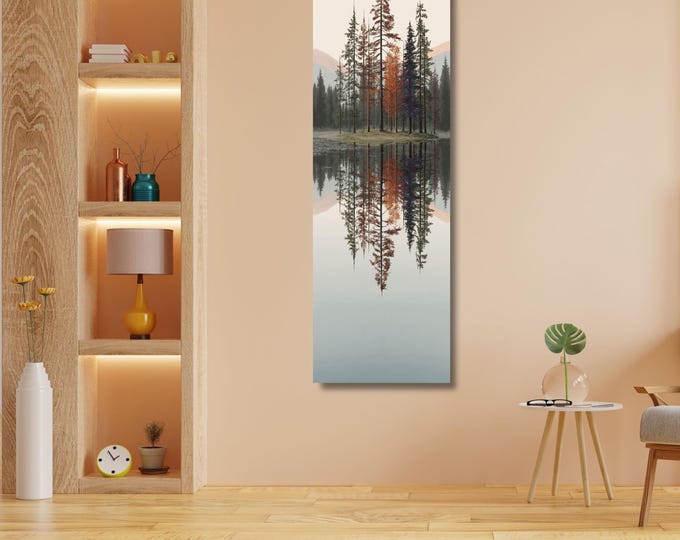 Vertical Mountain Wall Art - Slim Canvas with Spring Flowers