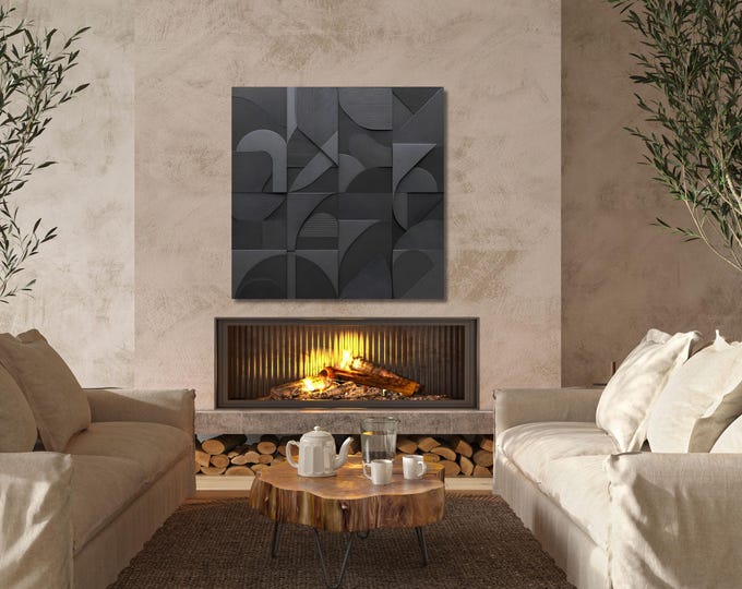 Geometric Abstract Canvas Print: Wood Look, Natural Texture