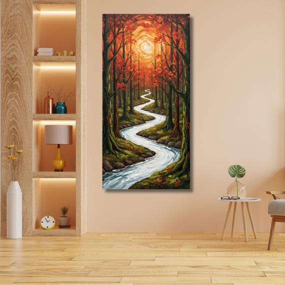 Vertical Nature Print Tall Modern Tree or Mountain Wall Decor for Hallway, Entryway or Small Space Styling Print Long Narrow Canvas Wall Art