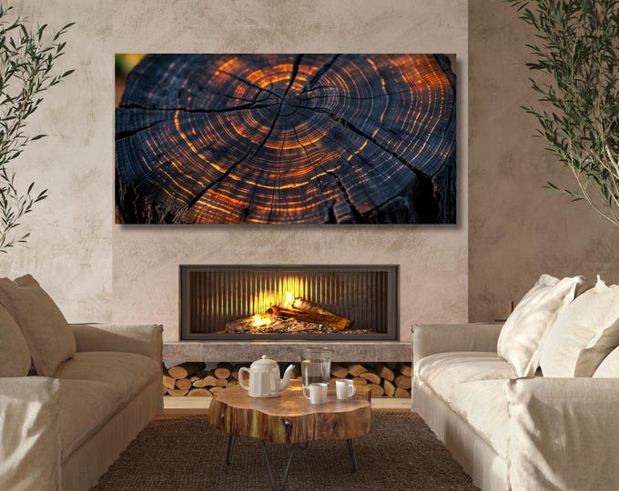 Natural Wood Texture Print Rustic Earthy Large Painting Elegant Modern Wall Decor Housewarming Gift art Abstract Waves Canvas Wall Art Ring