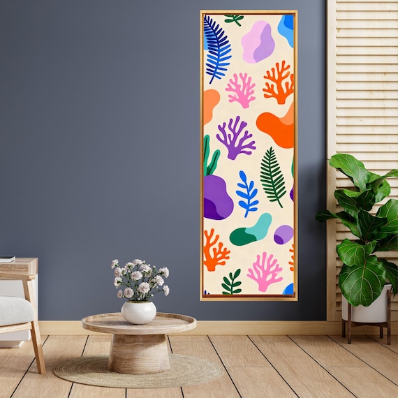 Long Narrow Canvas Wall Art Vertical Nature Print Tall Modern Henri Matisse Style Colorful Flowers Wall Decor for Hallway Print