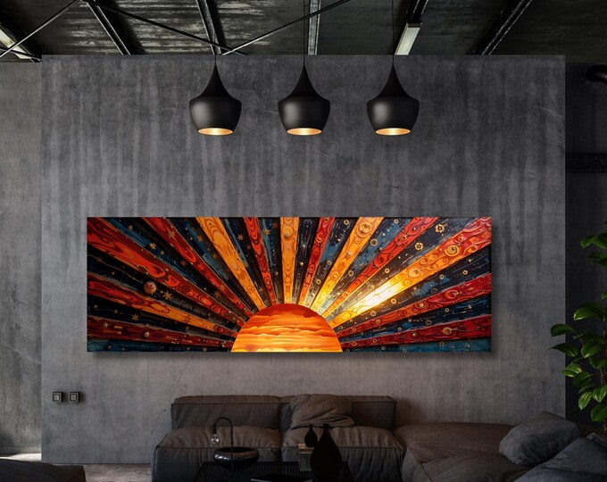 Sunrise Wood Look Canvas Print, Long Bedroom Wall Art