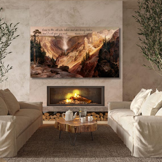 Matthew 11:28 Scripture Canvas, Come To Me All Who Labor and Are Heavy Laden, Christian Wall Art, Bible Verse Landscape Painting