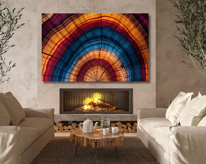 Colorful Tree Ring Canvas Wall Art, Wood Stump Texture Print (Digital Download)