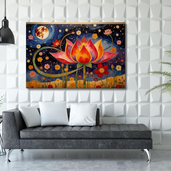 Lotus Flower Mandala Canvas Wall Art – Spiritual Tree of Life Decor Print