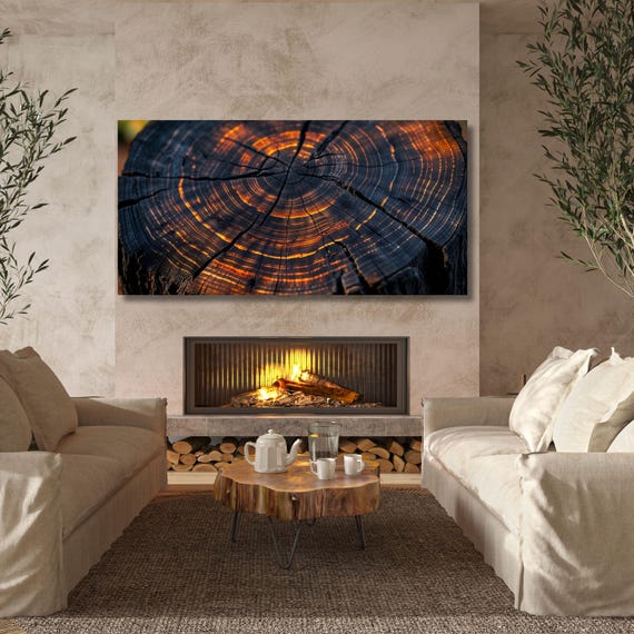 Natural Wood Texture Print Rustic Earthy Large Painting Elegant Modern Wall Decor Housewarming Gift art Abstract Waves Canvas Wall Art Ring