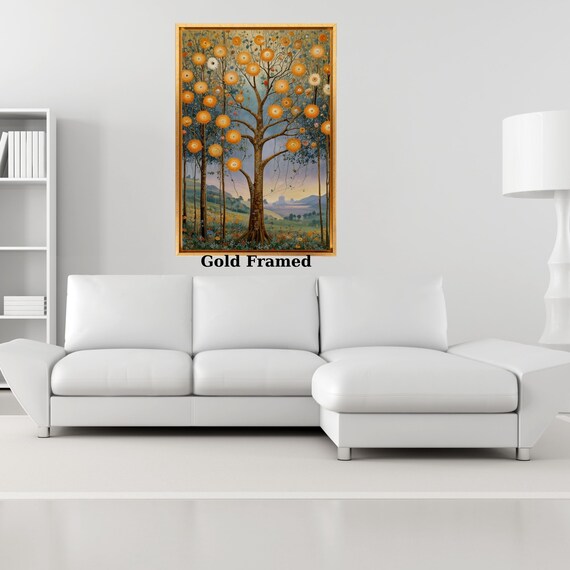 Wildflower and Tree of Life Canvas Wall Art – Gustav Klimt Style Botanical Art Print, Nature Inspired Elegant Floral Wall Decor for Home
