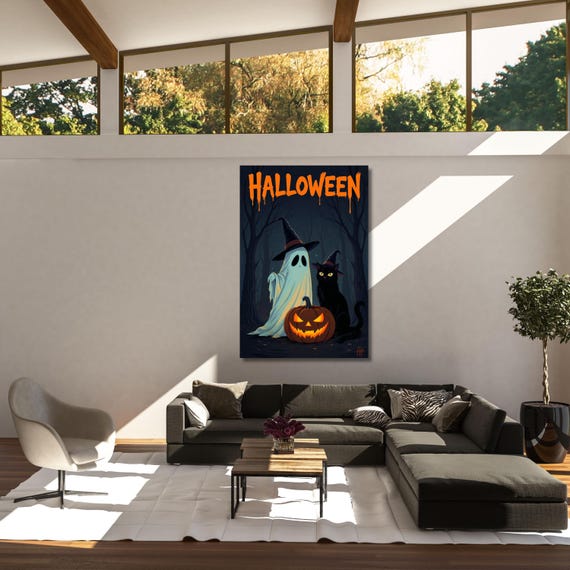 Halloween Entryway Canvas Wall Art, Spooky Haunted House Decor, Gothic Pumpkin Artwork, Holiday Wall Art for Home and Office ART