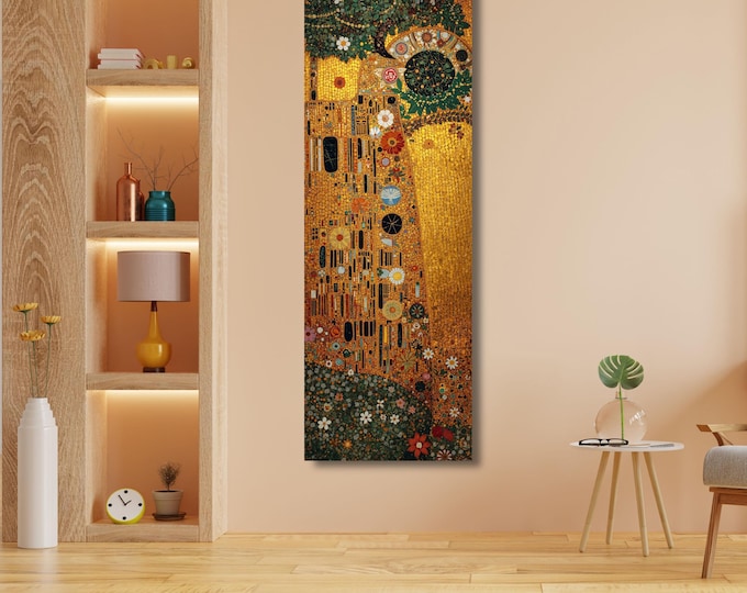 Klimt's The Kiss Narrow Canvas Print, Tall Vertical Wall Art