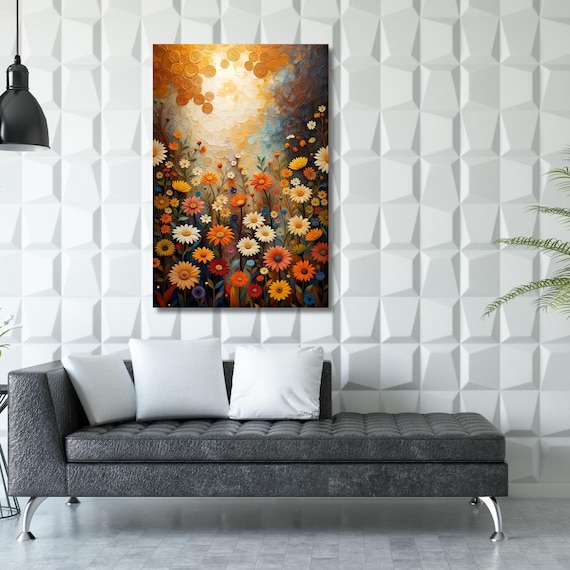 Wildflower Canvas, Flower Garden Canvas, Bedroom Wall Art, Sunrise Klimt Wall Art Above Sun Wall Art Christmas Gift  Sunset Canvas Wall Art