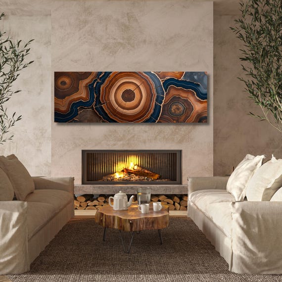 Panoramic Tree Rings Canvas Wall Art Elegant Natural Wall Art Great Design Solution for Echo Tree Ring Print of stump, Tree ring Canvas art