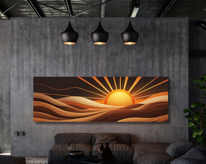 Sunrise Wood Look Canvas Wall Art – Rustic Above Bed Decor Sunlight Print