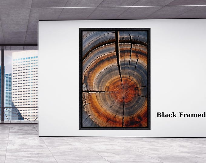 Tree Ring Rustic Canvas Framed Wall Art, Detailed Wood Texture Art, Wood Slice Art, Tree Trunk Canvas Print, Modern Nature Wall Décor gift
