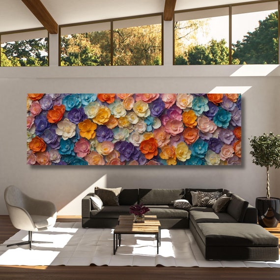 Panoramic Landscape Wall Art Wildflower Field Large CanvasBotanical Wildflower Minimalist gift Abstract 3d Flower Art Boho Wall Décor art
