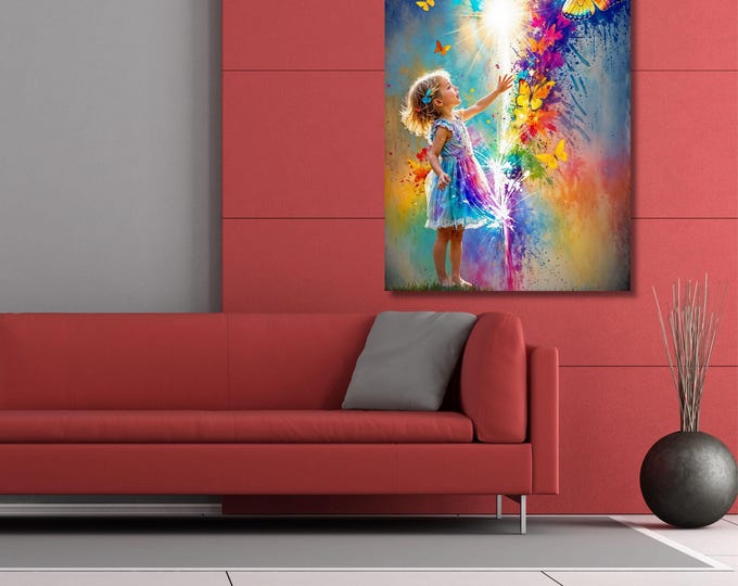 Colorful Butterfly Girl Canvas Art: Banksy Graffiti Style