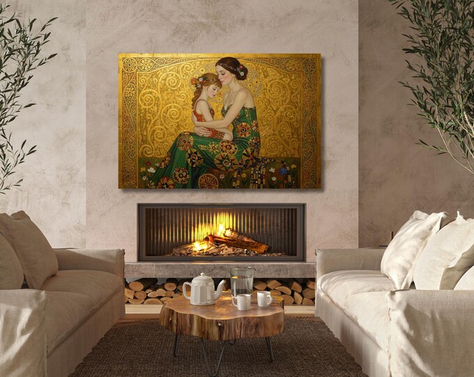 Klimt Mother and Child Canvas Print – Tree of Life Wall Art Poster