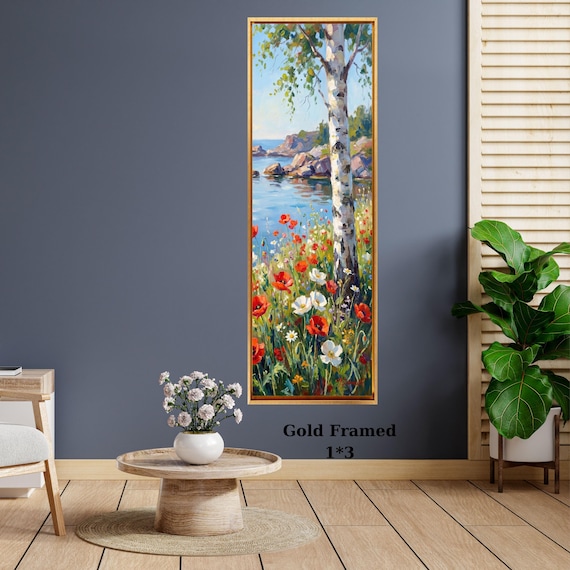 Tall Vertical Birch Tree Canvas Art, Modern Forest Wall Decor, hallway Art