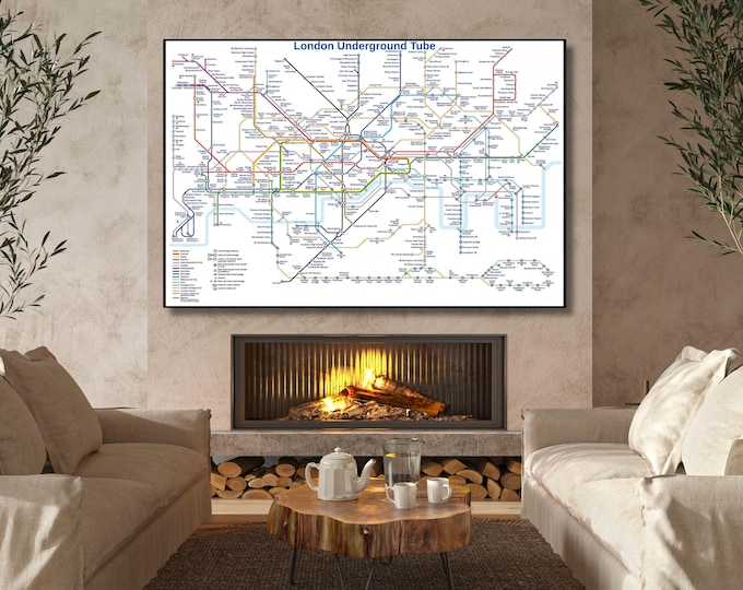 London Underground Tube Map Canvas Print, Transit Subway Wall Art Decor