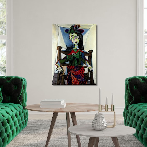 Pablo Picasso Dora Maar au Chat Canvas, Woman with Cat Painting, Famous Cubist Portrait, Dora Maar Portrait Print