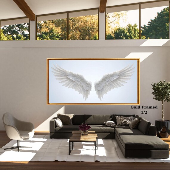 White Angel Wings Canvas Wall Art, Ethereal Feather Print,Heavenly Spiritual Decor,Large Minimalist Wall Art,Memorial Gift,Nursery Wing Art