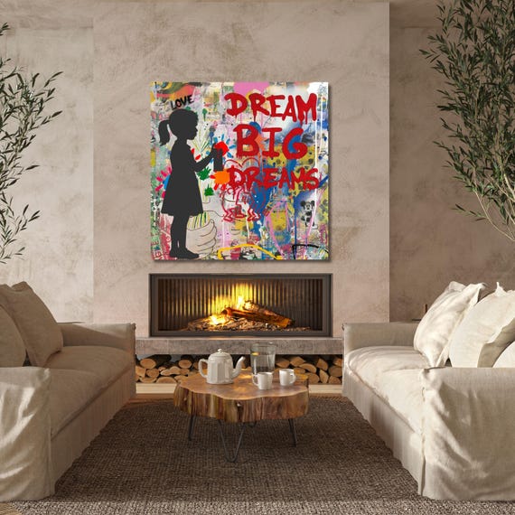 Banksy Dream Big Girl Canvas Wall Art, Graffiti Street Art Print, Framed Banksy Poster, Urban Modern Wall Decor, Wall Hangings art
