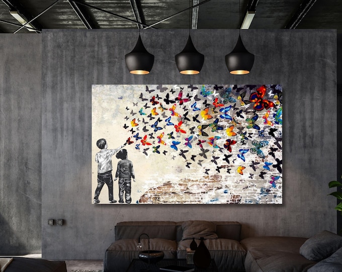 Banksy Butterfly Release Canvas Art, Graffiti Street Art Print, Trendy Wall Decor