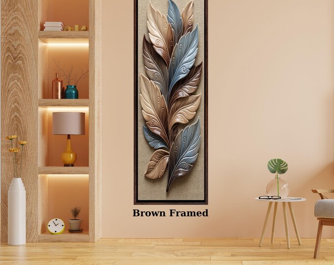 Vertical Leaves Canvas Print, Tall Narrow Wall Art, Modern Nature Decor