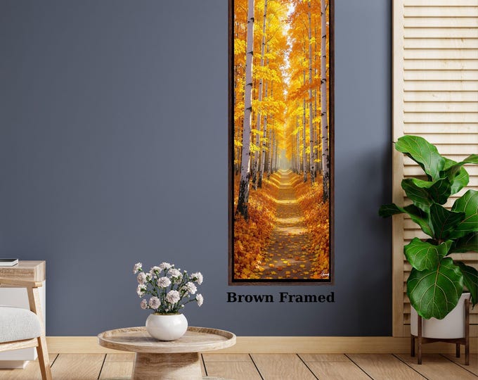 Nature Wall Art Print: Vertical Tall Trees and Mountains (Canvas or Framed)