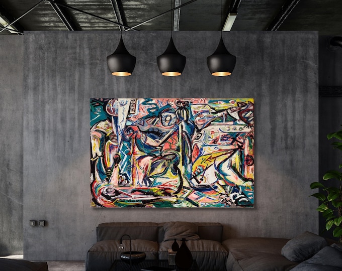 Jackson Pollock Surreal Faces Canvas Print, Abstract Expressionist Wall Art