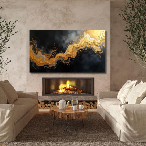 Abstract Canvas wall art, Luxury Art, Abstract Decor, Oversize Canvas, Contemporary Art Marble Canvas Black Gold Marble Decor Wall art gift