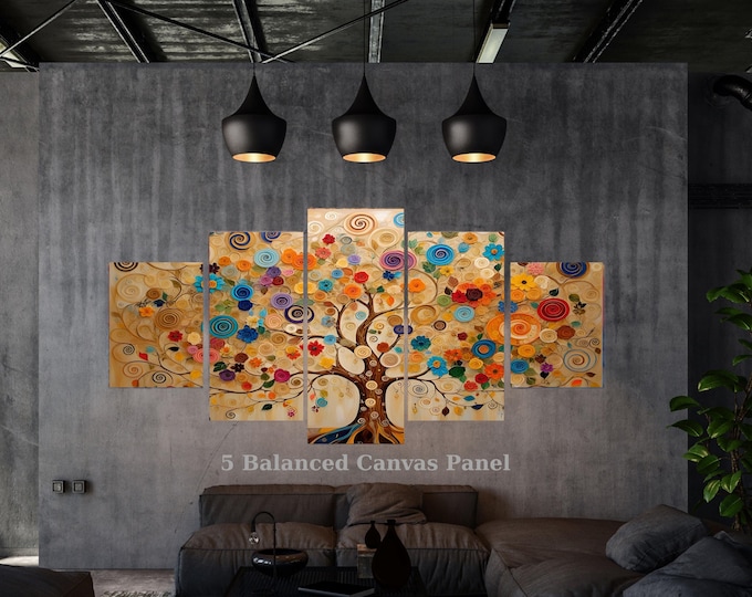 Tree of Life Wall Decor: Abstract Gold Canvas Art (5 Piece Set)