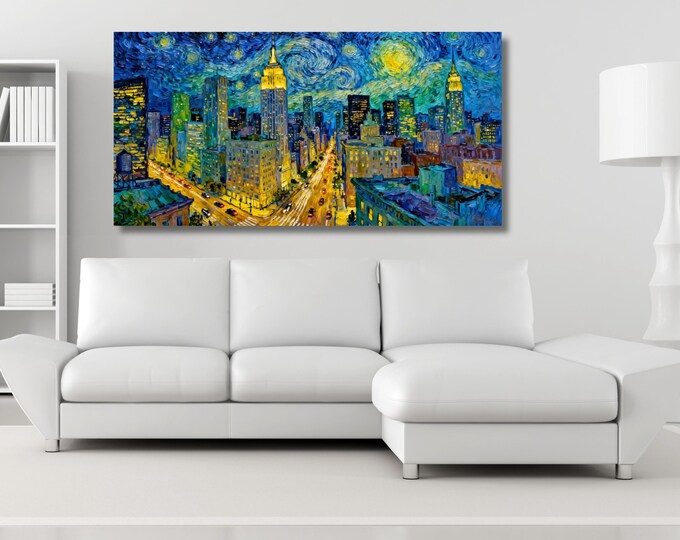 Starry Night NYC Canvas: Van Gogh Style New York Skyline Art