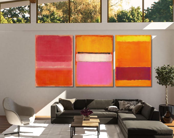 Set of 3 Rothko Abstract Art Prints, Minimalism Canvas Wall Art, White Center Bundle