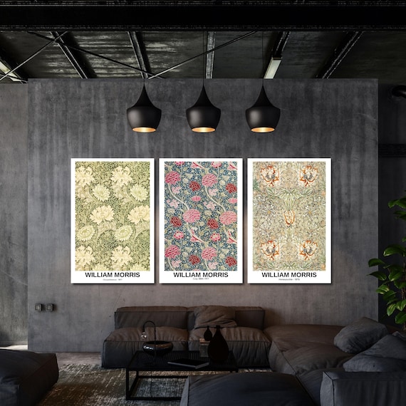 Set of 3 William Morris Canvas Prints, Botanical Triptych Wall Art, Vintage Floral Pattern Poster Set, Arts and Crafts Movement Decor