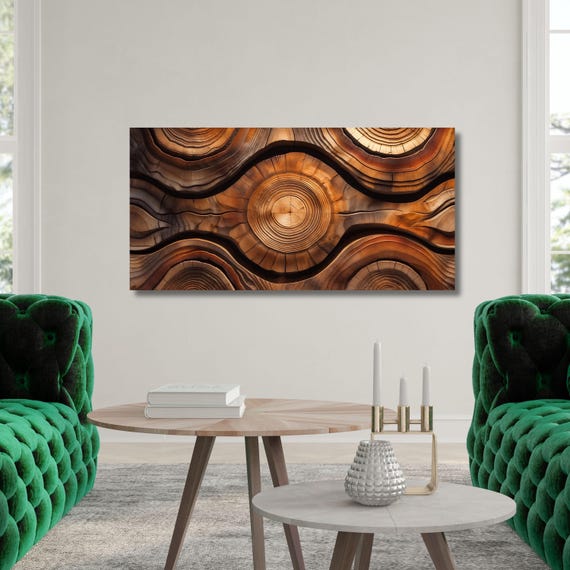 Tree Rings Canvas Wall Art Great Design Solution for Echo Waved Wood Canvas Print Natural Wood Texture Wall Decor, Elegant Abstract Art gift