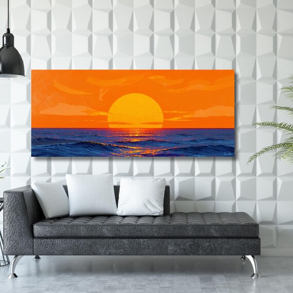 Sunset Panoramic Wall Art,Warm Sun Canvas Print,Minimalist Sunset Wall Decor,Landscape Canvas,Nature Sun Art for Living Room Canvas Wall Art