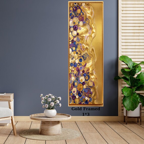 Long Narrow Canvas Wall Art Vertical Nature Print Tall Modern gold Wall Decor for Hallway,Entryway Small Space Styling Print